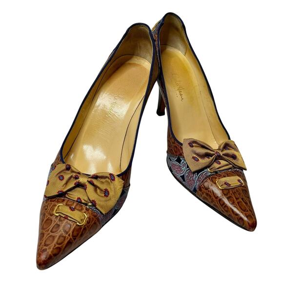 Cole Haan Collection ANGELIA Croc Print Leather Bow Pumps N4991 Size 9B - Picture 2 of 10